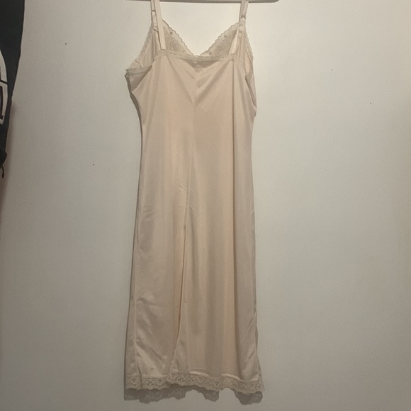 Vintage 80s/90s Nude Satin Slip Dress Lace Trim Festival Bridal Coquette - Picture 6 of 6